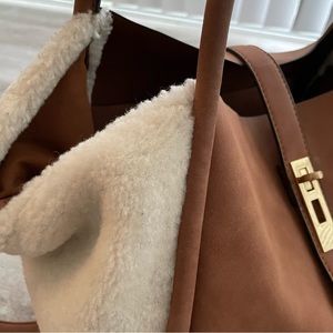 Soft leather and sherpa tote